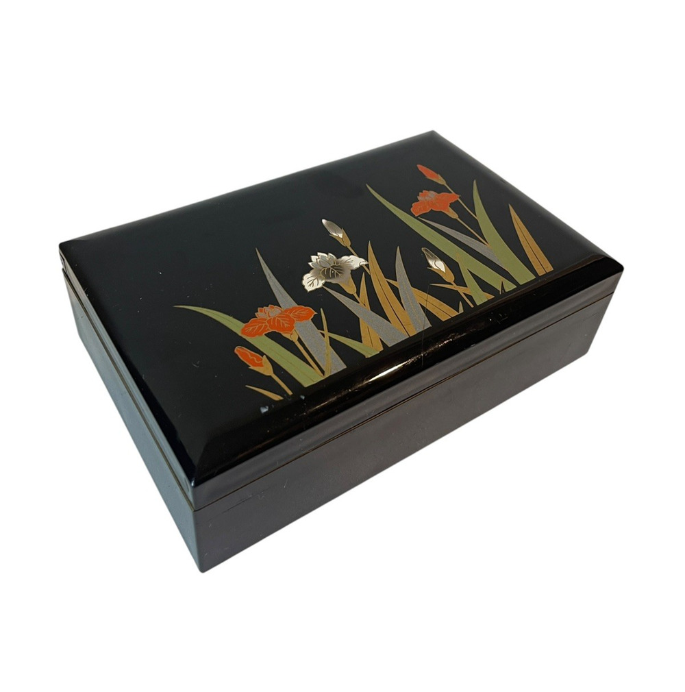 Vintage Otagiri Black Lacquer Jewelry Box with Mirror | Working Music Box | Red